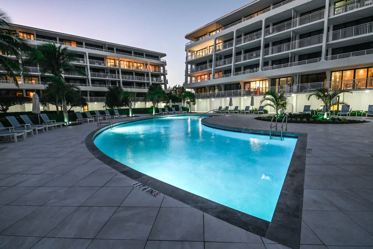 Palm Beach condominium pool deck and water area