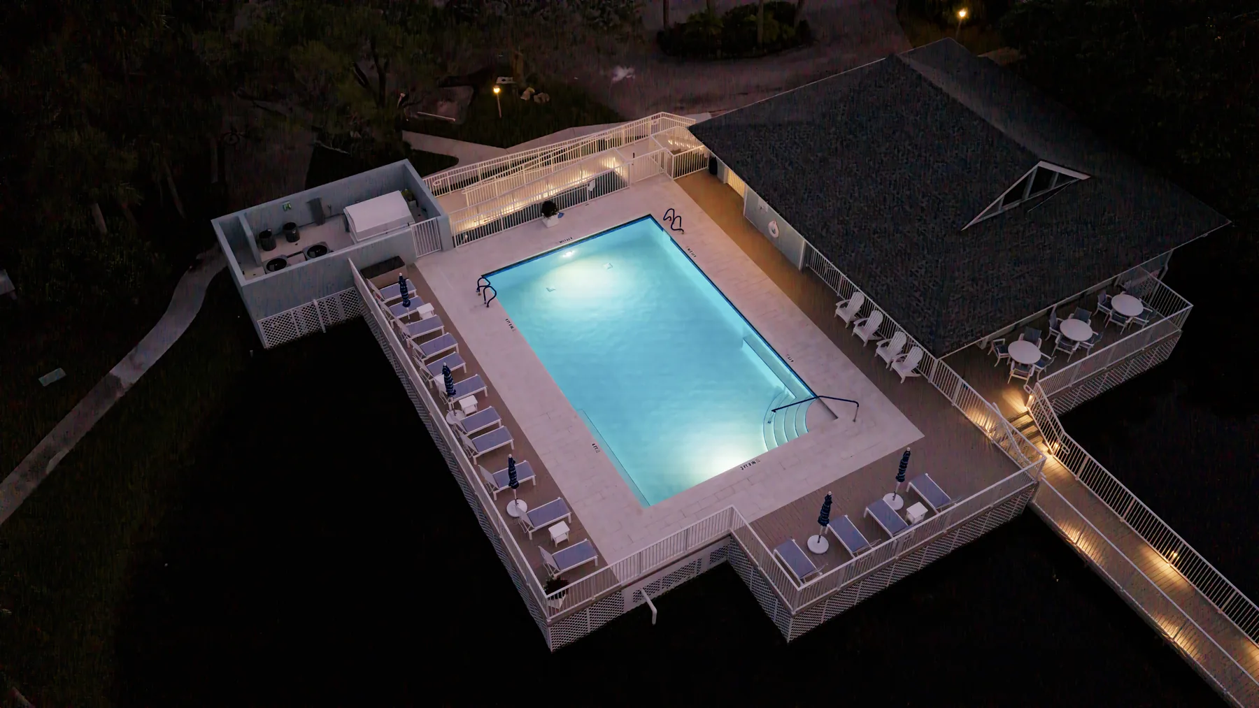 Aerial view of completed Hutchinson House commercial pool and deck