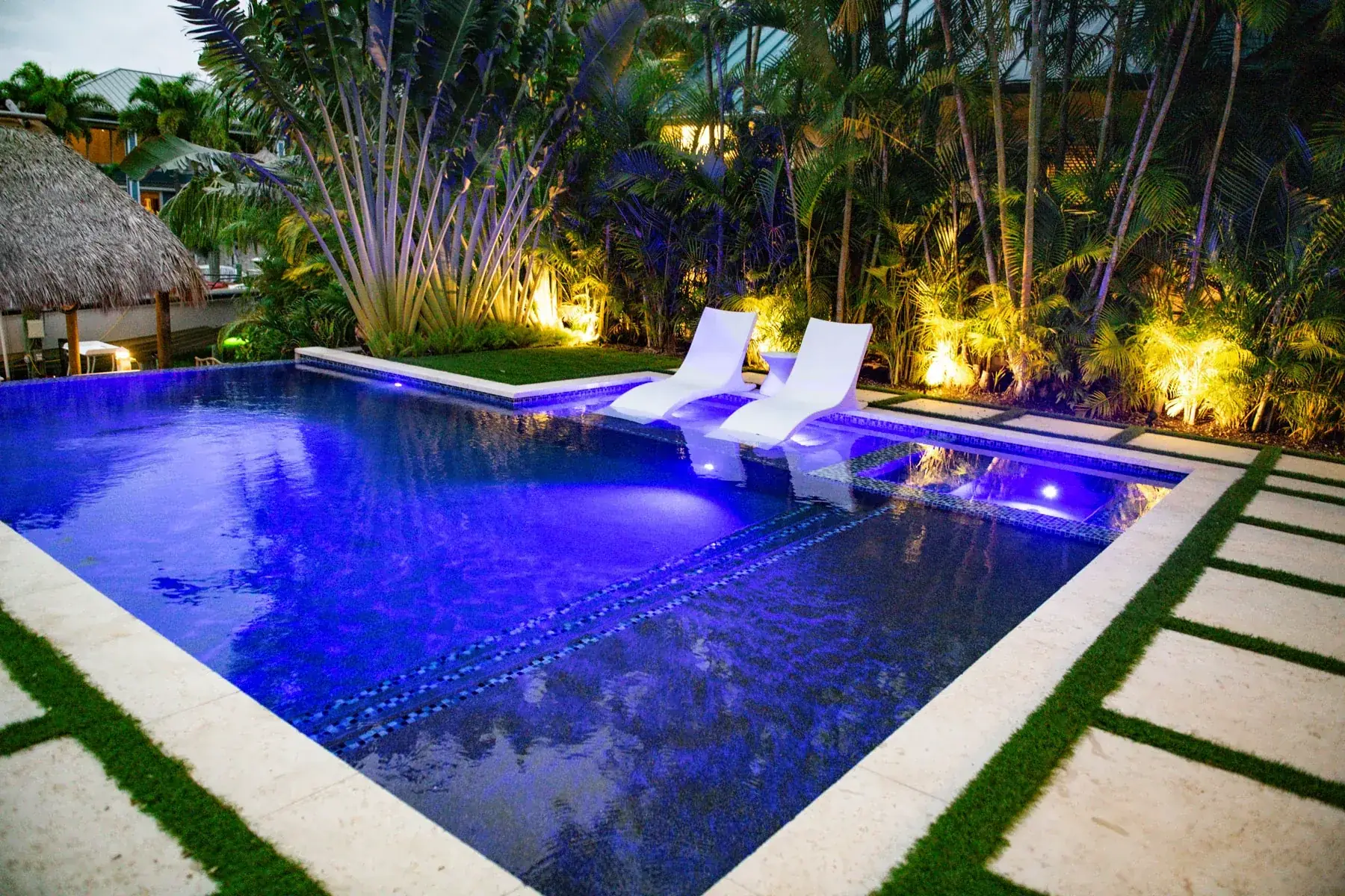 Luxury residential pool at evening