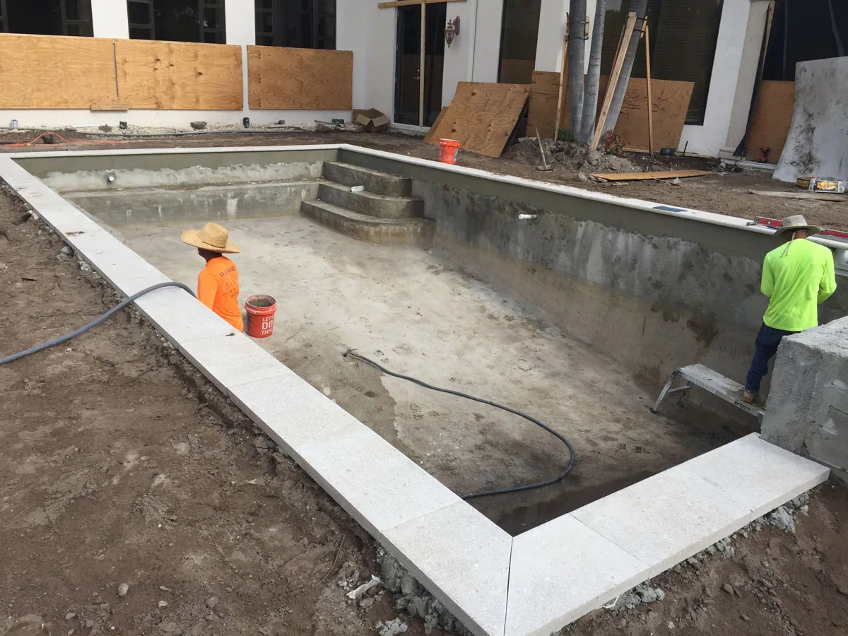 Pool renovation shell and deck area
