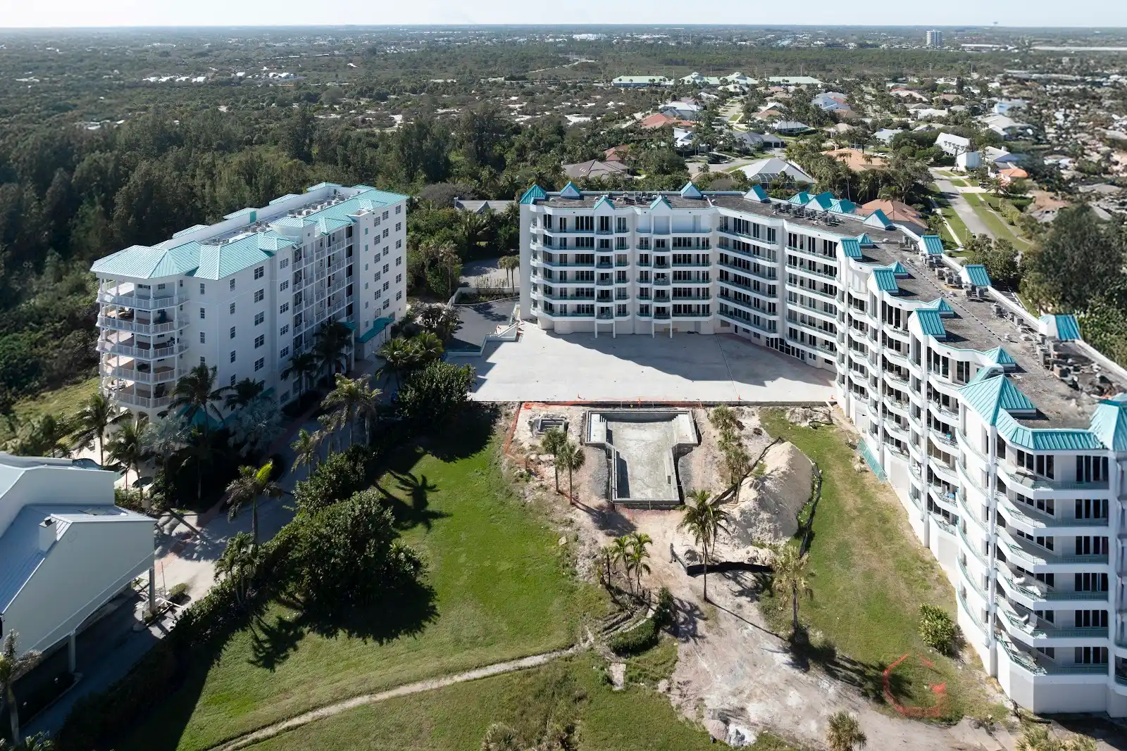 Aerial view of commercial construction and restoration project